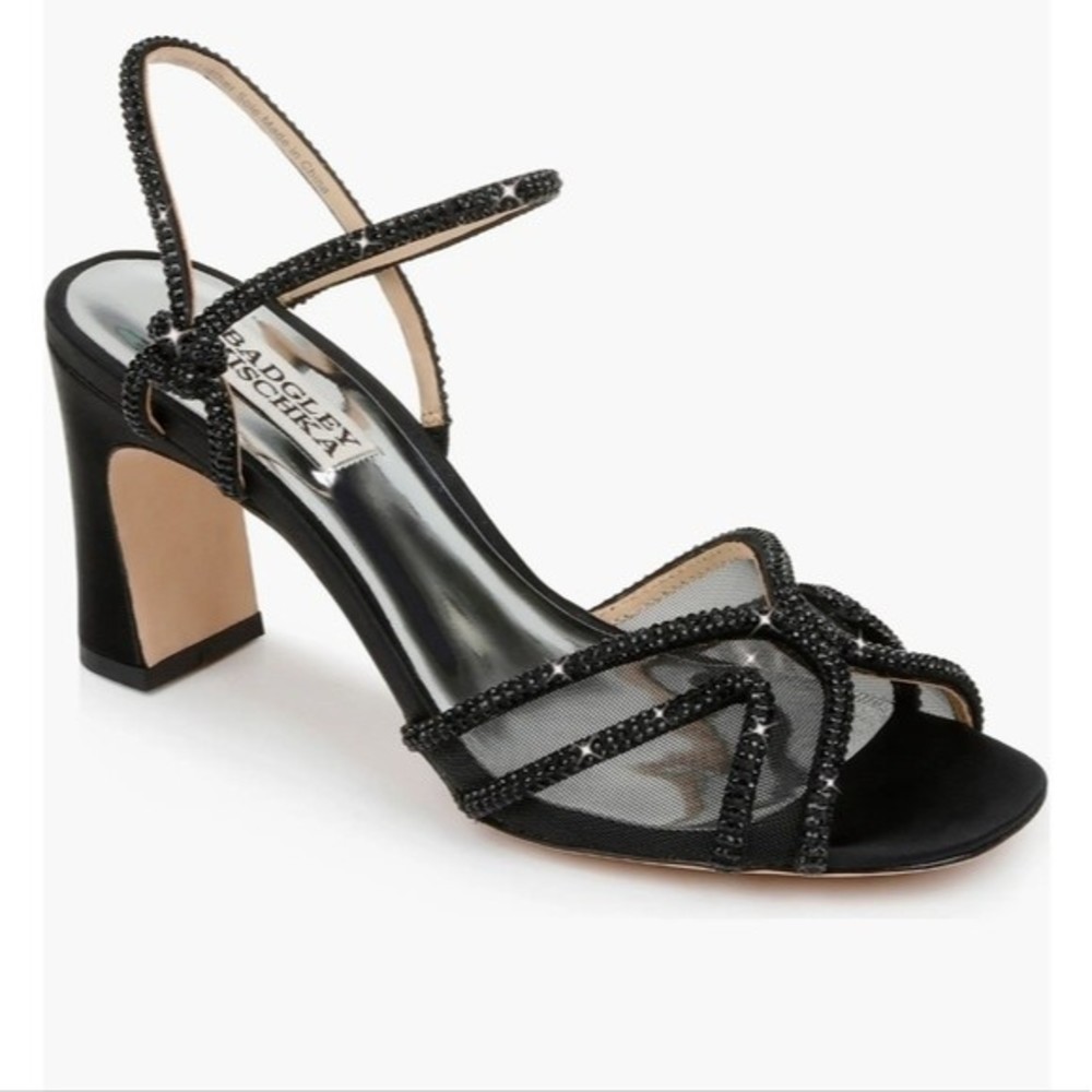 Womens Badgely Mischka Hey Embellished Block Heel Dressy Rhinestone Sandal
